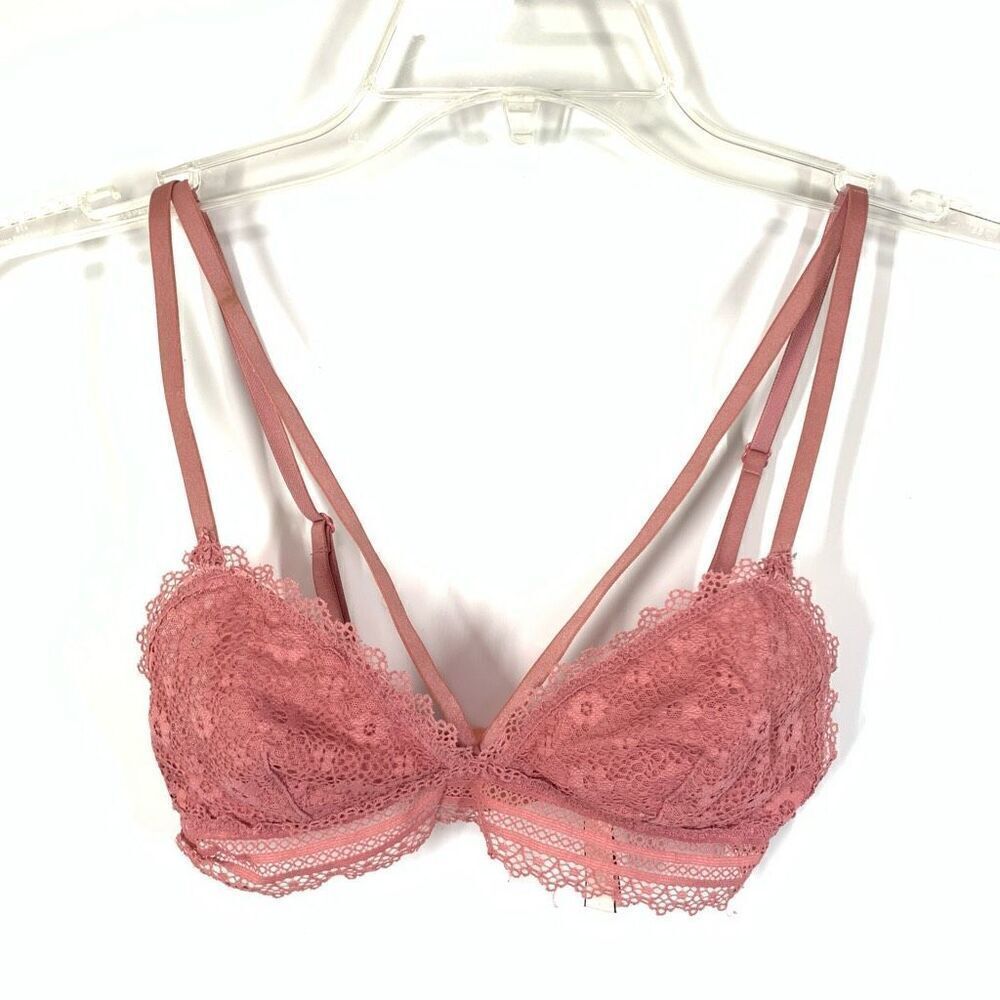 Victoria's Secret Womens Lace Unlined Adjustable Straps Bralette Pink Size Small